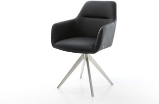 Esszimmerstuhl Pejo-Flex Echt-Leder Schwarz Kreuzgestell kantig Edelstahl Taschenfederkern