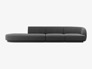Micadoni 4-Sitzer Links Samtstoff Sofa Miley | Beinfarbe Black Plastic, Grau, Samt