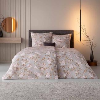 Estella Mako Jersey Bettwäsche 155x220 Frida silber Rosen rosa 6348-820