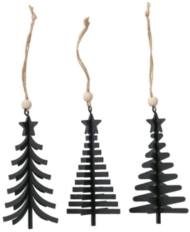 BOLTZE Künstlicher Weihnachtsbaum 3tlg. Anhänger XMAS TREE schwarz aus Metall Tannenbaum Weihnachten (3