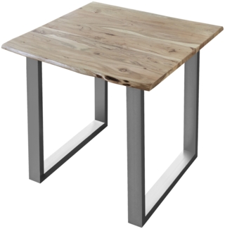 Esstisch Baumkante massiv Akazie natur 90x90 U-Gestell silber LUBIN 527954