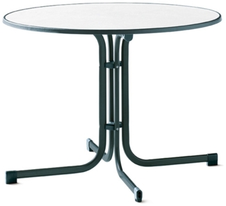 Sieger 136/S Boulevard-Klapptisch mit mecalit-Pro-Platte Ø 100 cm, Stahlrohrgestell smaragdgrün, Tischplatte Marmordekor weiß