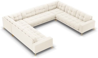 Micadoni Wohnlandschaft Mamaia 9-Sitzer Samtstoff Helles Beige Metall Gold
