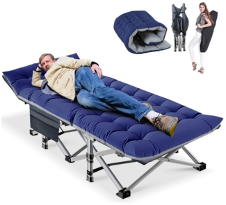 Meulbaty Klappbett Klappbar Feldbett, Campingbett für Camping mit Auflage & Seitentasche (2.3-3cm Matratze) mit Stahlrahmen, Oxford-Stoff Liegefläche und abehmbarem Kissen