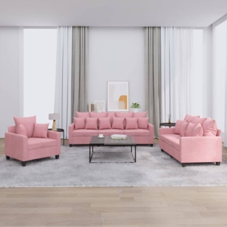 vidaXL 3-tlg. Sofagarnitur mit Kissen Rosa Samt 3201683