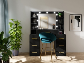 MOEBLO Schminktisch Syrius (Frisiertisch, Schminktisch, Kosmetiktisch, Spiegel, – Eleganz und Funktionalität für Ihr Zuhause goldene Griffe, Schminktisch mit LED, Spiegel und Schubladen), -(BxHxT):110x140x40 cm