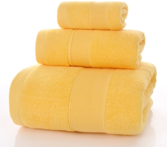 3-teiliges Badetuch-Set: Quadratisches Handtuch (34 x 34 cm), Handtuch (35 x 75 cm), Badetuch (70 x 140 cm). 100 % luxuriöse, reine Baumwolle, ultraweich, Hotelqualität, hoch saugfähig, geeignet für Bad, Dusche, Strand und den täglichen Gebrauch (gelb).