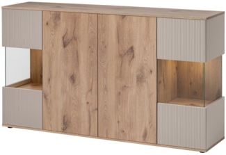 ASM-Moebel Kommode Sideboard Kommode CATALINA mit Rillenfront Led und Push-Click System, Mit Led Beleuchtung und Push-Click System.
