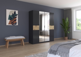 rauch Kleiderschrank, Drehtürenschrank TICAO, 6-türig, 2 Spiegeltüren, 2 Schubkästen, inkl. Türdämpferset, Grau metallic, 181 x 210 x 54 cm