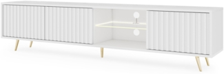 Selsey 'Bello' TV-Lowboard mit Lamellenfronten und LED, Weiß / Gold, ca, 44 x 175 x 31 cm