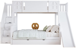 REDOM Etagenbett mit Rutsche und Stauraumtreppe, Inkl. Schublade mit Rollen (Kinderbett aus Kiefer & MDF, Einzelbett Jugendbett Holzbett, Ideal für Jungen & Mädchen im Kinderzimmer 90x200&120*200cm), Ohne Matratze
