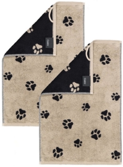 Cawö Handtuch 2 Stück Cawö We love Dogs Gästetücher 6247-93 Pfoten Schwarz 30x50, Walkfrottier (Spar-Set, 2-St), 100% Baumwolle