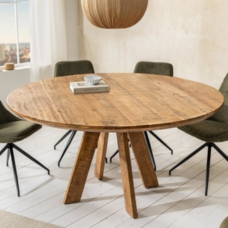 LebensWohnArt Esstisch Runder Massivholz Esstisch GALAXY 140cm rund Mangoholz braun