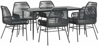 vidaXL 7-tlg. Garten-Essgruppe mit Kissen Schwarz Poly Rattan Glas 3334468