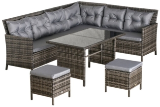 Outsunny Gartensofa Sitzgarnitur Sitzgruppe, Sitzgarnitur Sitzgruppe 18 Teile, 6 tlg. Polyrattan Sitzgruppe Sofagarnitur Gartenset Sessel Hocker Set