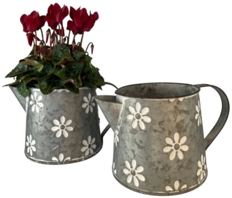 Online-Fuchs Blumentopf 2er Set Zinkkannen Blumen Übertopf Pflanzkübel Kräuter P48, 22 x 15 cm breit und 14,5 cm hoch Teekanne Vintage