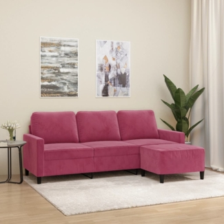 vidaXL 3-Sitzer-Sofa mit Hocker Weinrot 180 cm Samt 3201059