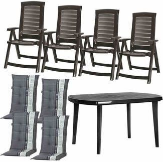 Aruba+Elise SET 4 x Klappsessel, 4 x Auflagen grau , 1 x Elise Tisch