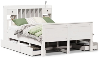 vidaXL Massivholzbett mit Regal ohne Matratze Weiß 160x200 cm Kiefer 3308916