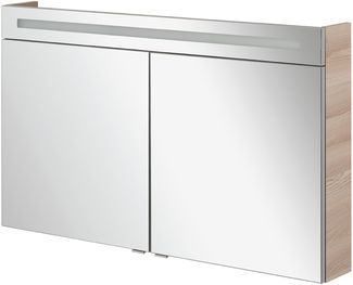 FACKELMANN B.CLEVER LED Spiegelschrank 120 cm breit, Braun hell, 2 Türen