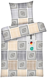 Carpe Sonno Bettwäsche 135x200 100% Baumwolle Renforce Bettbezug Grau Beige Frühling Sommer, Renforce, 2 teilig, Ganzjahres Bettwaren gemustert Bedding Set