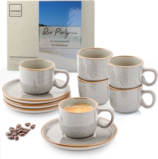 SÄNGER Espressotassen Set Rio Perlgrau 12 teilig für 6 personen