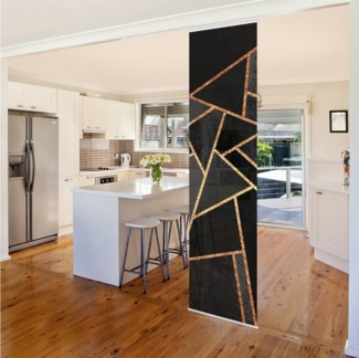 Bilderdepot24 Schiebegardine modern Flächenvorhang blickdicht Schwarze Dreiecke Gold, (1 St), halbtransparent, Wohnzimmer große Flächengardine lichtdurchlässig für Klemm-System