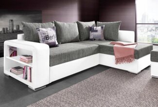 COLLECTION AB Ecksofa John L-Form, mit Bettfunktion, Bettkasten und integriertem Regal