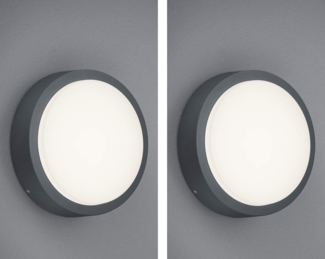 Runde LED Außenwandlampen 2er SET in anthrazit aus wetterfestem Aluminium Ø 20cm