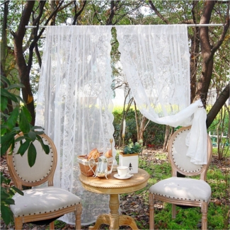 Qelus Vorhang 2 Stück Transparent Gardinen Spitze Blumen,Vorhänge mit Stangentaschen (2 St), Weiße,Rutentasche,für Wohnzimmer Schlafzimmer Küche