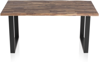 Esstisch 160x90 Akazienholz lackiert Natur mit Balkenoptik und Metallbeinen