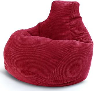 Green Bean® Sitzsack mit Rückenlehne 80x80x90cm - Gaming Chair mit 230L Füllung Cordstoff - Bean Bag Bodenkissen Lounge Sitzhocker Relax-Sessel Gamer Gamingstuhl Rot
