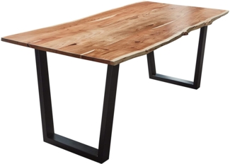 Esstisch Baumkante Natur Akazie V-Gestell schwarz 120x80 cm Quila 526140