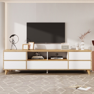 TV-Schrank, Lowboard, Wohnzimmerm?bel in Wei? und Holzfarben. F?chern und Tren im natrlichen Landhausstil.