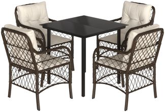 vidaXL 5-tlg. Garten-Essgruppe mit Kissen Braun Poly Rattan 3212118