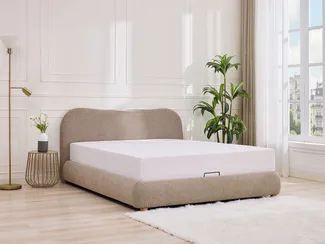 Vente-unique - Bett mit Bettkasten – 140 x 190 cm – Stoff – Taupe – VANARI