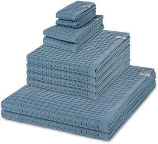 Möve Piquee 8 tlg. Frottier-Set - 2 X Handtuch (50 X 100cm), 2 X Duschtuch (70 X 140cm), 2 X Gästetuch (40 X 70cm), 2 X Seiftuch (30 X 30cm) - 350 - Steel blue