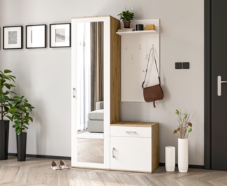 AX LIVING Garderobe mit Spiegel Magnola – 100 cm Breit, Artisan & Weiß