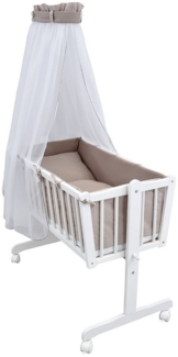Baby-Delux Stubenbett Babywiege Komplettset Interlock Soft, Schaukelwiege Weiß 90x40cm Komplett Bettset Wiegenset