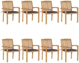 Stapelbare Gartenstühle mit Kissen 8 Stk. Massivholz Teak