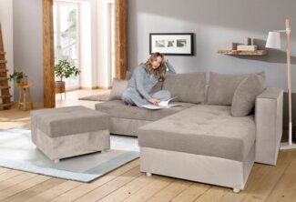 COLLECTION AB Ecksofa Italia L-Form, mit Bettfunktion und Bettkasten, in Cord-Samt Mix