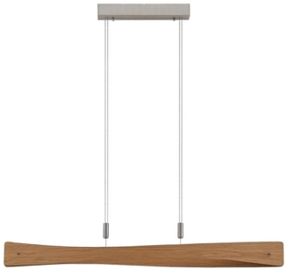 Lindby Hängeleuchte Beazina, dimmbar, LED-Leuchtmittel fest verbaut, warmweiß, Modern, Stahl, Eichenholz, nickel matt, holz hell, 1 flammig, inkl.