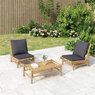 vidaXL 3-tlg. Garten-Lounge-Set mit Dunkelgrauen Kissen Bambus 3156488