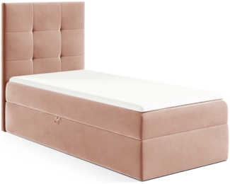 MEBLINI Kinderbett mit Bettkasten MINO 2 100x200 Links – H3/Rosa Samt Gepolstert Einzelbett mit Matratze - Polsterbett mit Stauraum - Bett mit Kopfteil – Stauraumbett