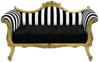 Casa Padrino Barock Sofa mit Streifen Schwarz / Weiß / Gold - Handgefertigtes Wohnzimmer Sofa im Barockstil - Barock Wohnzimmer Möbel