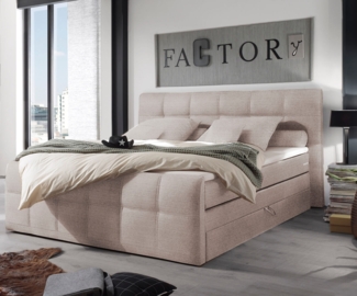 Boxspringbett Amarillo 180x200 Beige Strukturstoff Topper