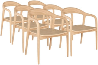 skølm 'Sól' Armlehnstuhl 6er-Set, Massivholz lackiert, natur, bis 125 kg belastbar, vormontiert