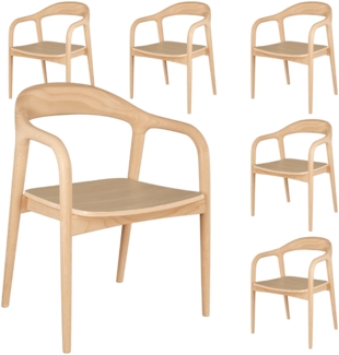skølm 'Sól' Armlehnstuhl 6er-Set, Massivholz lackiert, natur, bis 125 kg belastbar, vormontiert