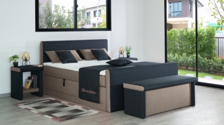 Meisterbetten Boxspringbett Amos 160x200 in W-Sahara in W-Black, Matratzenbezug Nano, Ergoflex-Topper, mit Fussteil