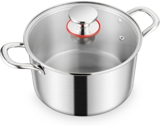 Homikit 20cm Kochtopf 3-Lagen Edelstahl Induktion Glasdeckel 3,3L